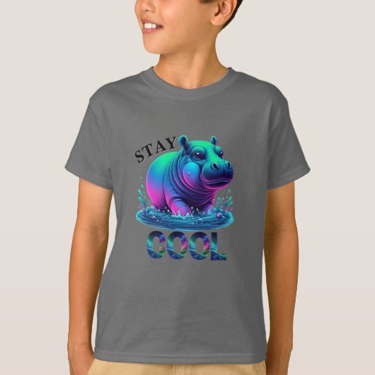 Bleibe Cool Neon Hippo Chilling T-Shirt (Vorderseite)