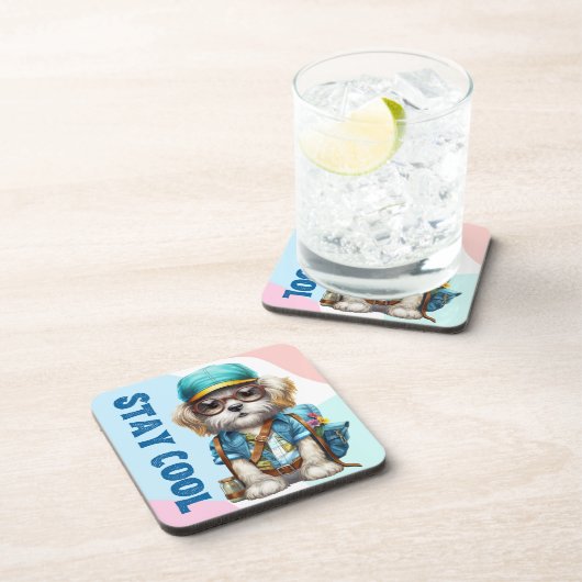 Bleibe Coolen Hundes mit Brillenkappe zurück in di Getränkeuntersetzer (Rechte Seite)