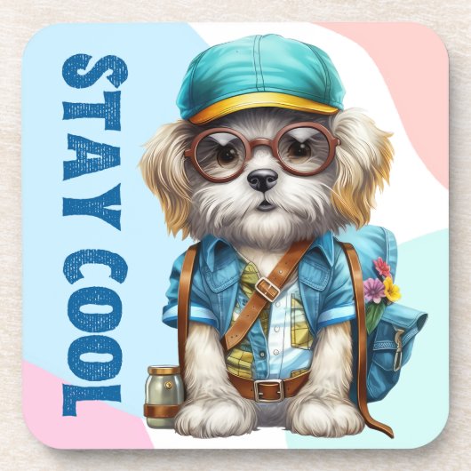 Bleibe Coolen Hundes mit Brillenkappe zurück in di Getränkeuntersetzer (Vorderseite)