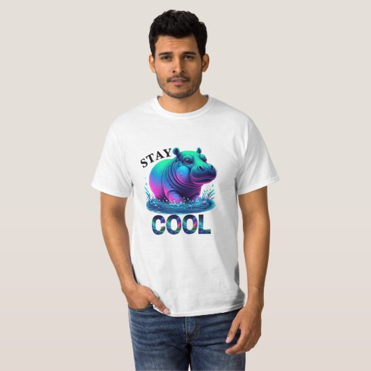 Bleibe Cooler Neon Hippo Sumpf Lounges T-Shirt (Vorne ganz)