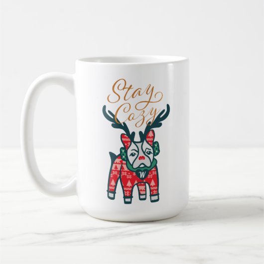 Bleibe Cozy | French Bulldog Rentier Christmas Kaffeetasse (Links)