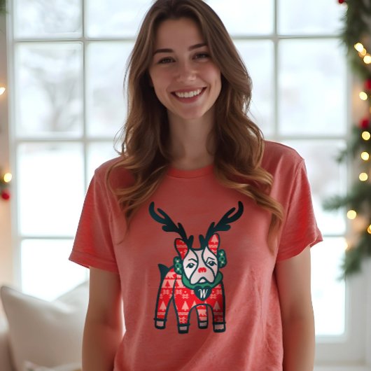 Bleibe Cozy | French Bulldog Rentier Christmas Tri-Blend Shirt