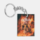 Bleibe Creepy. Flammenschädel im Weltraum Schlüsselanhänger (Vorderseite links)