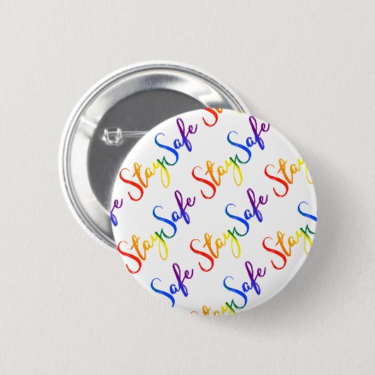 Bleibe der sicheren LGBT-Regenbogenfarben Typograf Button (Vorne & Hinten)