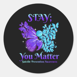 Bleibe dir Problem Schmetterling Semicolon Suicide Runder Aufkleber