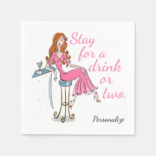 Bleibe für einen Drink oder zwei Personalisierte N Serviette (Vorderseite)