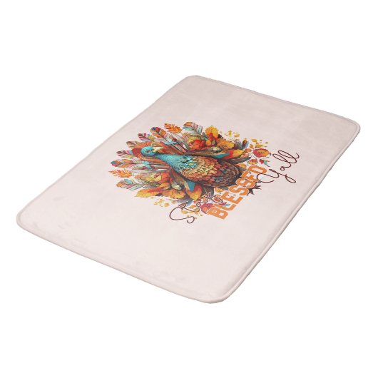 Bleibe gesegnet Y'all mit farbenfroher Türkei Badematte (Schrägansicht)