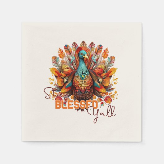 Bleibe gesegnet Y'all mit farbenfroher Türkei Serviette (Vorderseite)