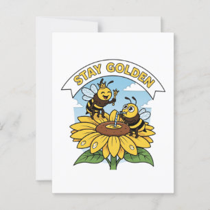 Bleibe Golden - Biene und Blume Illustration Postkarte