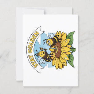 Bleibe Golden - Biene und Blume Illustration Postkarte