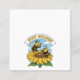 Bleibe Golden - Biene und Blume Illustration Quadratische Visitenkarte