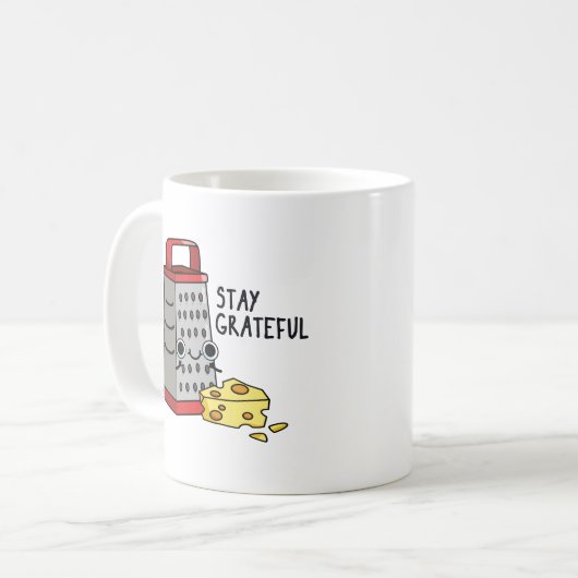 Bleibe Grateful Funny Cheese Puff Kaffeetasse (Vorderseite Links)
