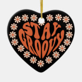 Bleibe Groovy Herz mit Blume Keramik Ornament (Vorne)