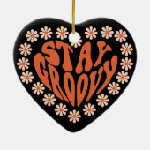 Bleibe Groovy Herz mit Blume Keramik Ornament (Hinten)