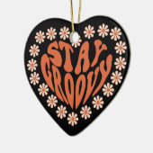 Bleibe Groovy Herz mit Blume Keramik Ornament (Links)