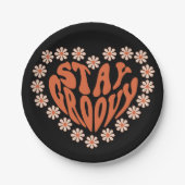 Bleibe Groovy Herz mit Blume Pappteller (Vorderseite)