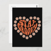 Bleibe Groovy Herz mit Blume Postkarte (Vorne/Hinten)