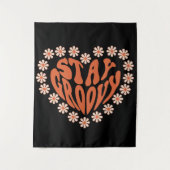 Bleibe Groovy Herz mit Blume Wandteppich (Vorderseite)