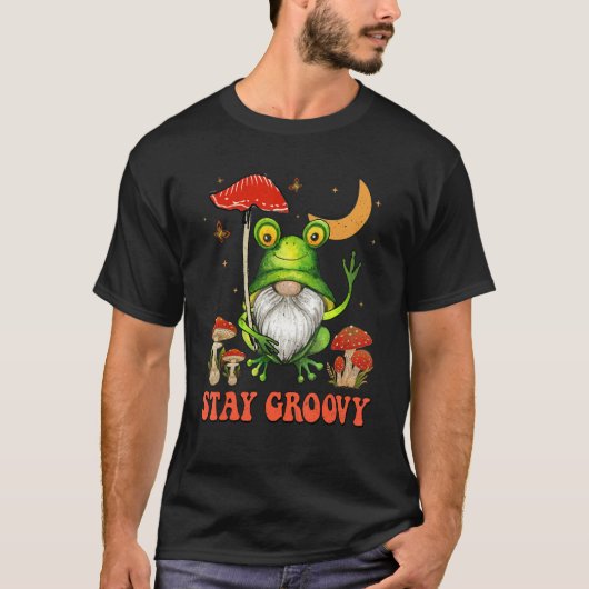 Bleibe Groovy Niedlich Frog Gnome Mushroom Hippie T-Shirt (Vorderseite)