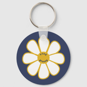 Bleibe Groovy Niedlich Retro Daisy Blume Schlüsselanhänger