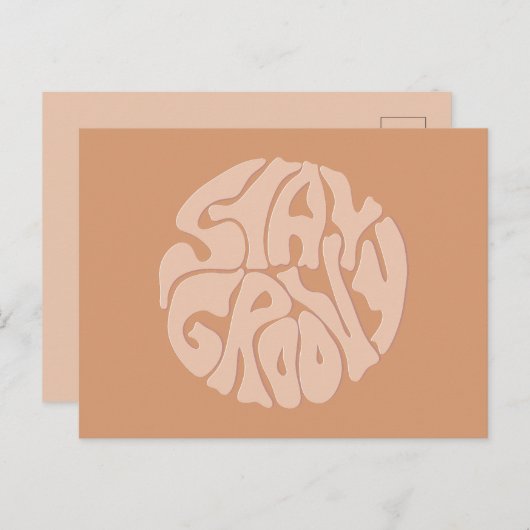 Bleibe Groovy Retro Beige Postkarte (Vorne/Hinten)