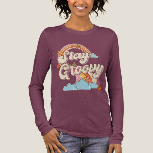 Bleibe Groovy Retro Rainbow Blume Typografie Tri-Blend Shirt
