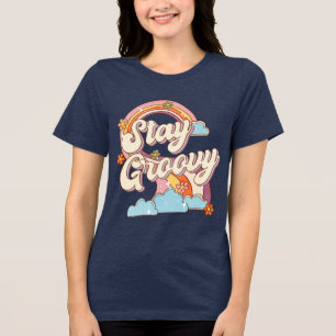 Bleibe Groovy Retro Rainbow Blume Typografie Tri-Blend Shirt
