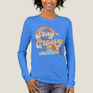 Bleibe Groovy Retro Rainbow Blume Typografie Tri-Blend Shirt