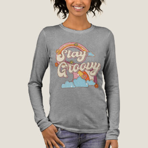 Bleibe Groovy Retro Rainbow Blume Typografie Tri-Blend Shirt