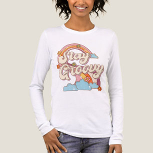 Bleibe Groovy Retro Rainbow Blume Typografie Tri-Blend Shirt