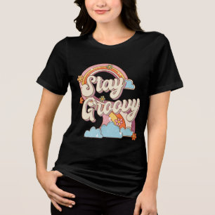 Bleibe Groovy Retro Rainbow Blume Typografie Tri-Blend Shirt