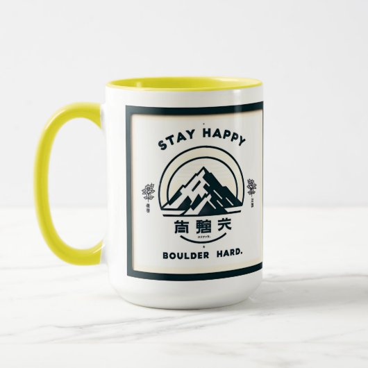 Bleibe Happy, Boulder Hard Tasse (Links)