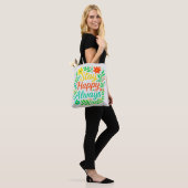 Bleibe Happy immer Motivierend Zitat Blumendesioo Tasche (Am Model)