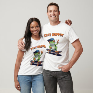 Bleibe Hoppins Cooles Skater Frosch Design T-Shirt