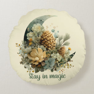 Bleibe in Magic Winter Moon Design Rundes Kissen