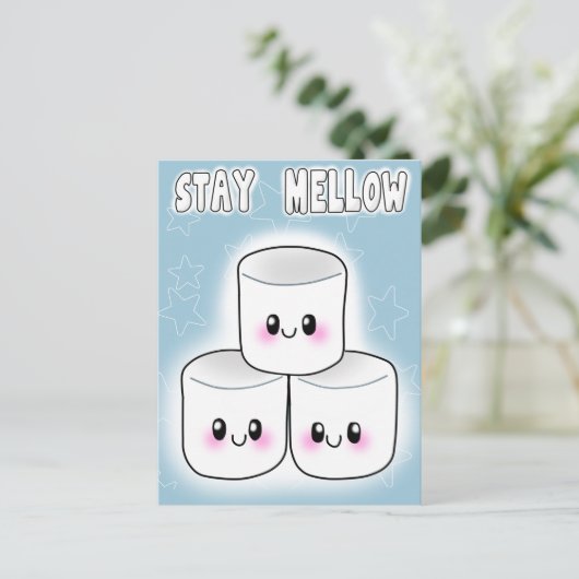 Bleibe Mellow Marshmallow Postkarte (Stehend Vorderseite)