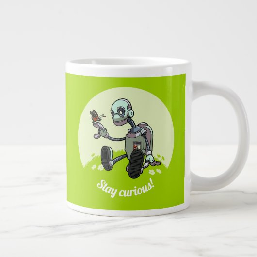 Bleibe Neugierig! Roboter und Schmetterling-Cartoo Jumbo-Tasse (Rechts)