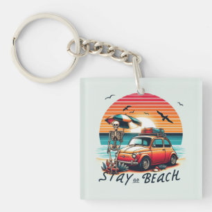 Bleibe On Beach - Retro Vibes - Skelett Schlüsselanhänger
