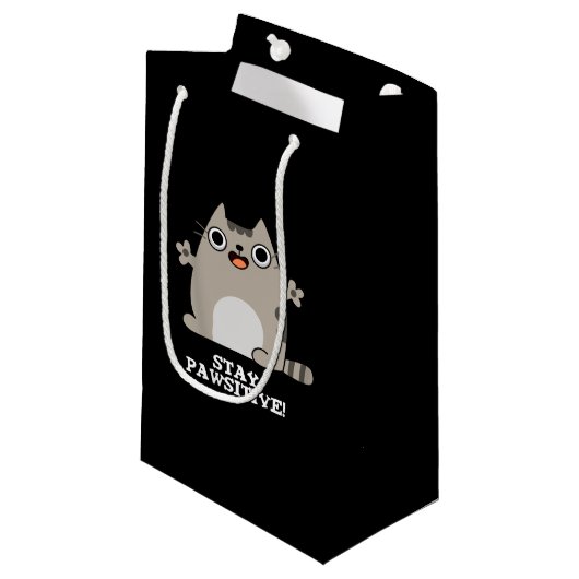 Bleibe Paw sitive Funny Cat Pun Dark BG Kleine Geschenktüte (Vorderseite Schrägansicht)