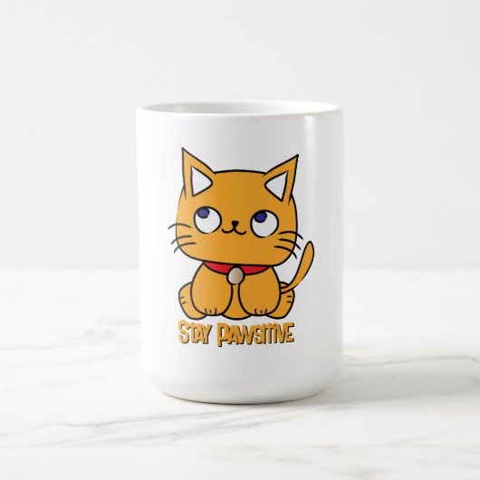 Bleibe Pawsitive Funny Cat Cartoon Notebook Kaffeetasse (Mittel)