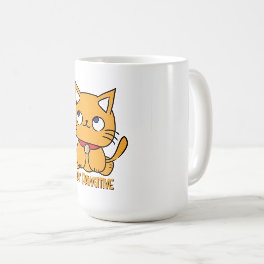 Bleibe Pawsitive Funny Cat Cartoon Notebook Kaffeetasse (VorderseiteRechts)
