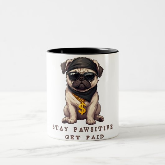 Bleibe Pawsitive , Haustier-Tasse und Hundemutter  Zweifarbige Tasse (Mittel)