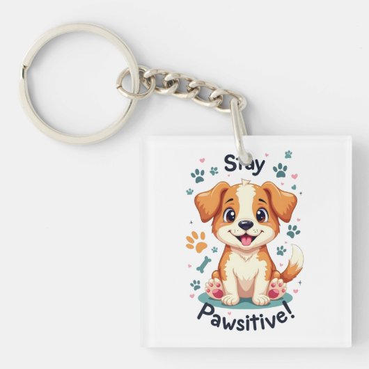 Bleibe Pawsitive Hunde Lover tee Schlüsselanhänger (Vorderseite)