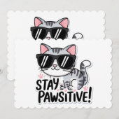 Bleibe Pawsitive! Niedliche katzenbezogene Einladu Einladung (Vorne/Hinten)