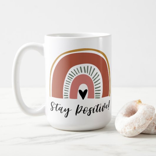 Bleibe Positiv! Niedlicher Boho-Regenbogen Kaffeetasse (Mit Donut)