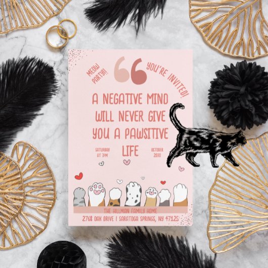 Bleibe positive Pawsitive Cat Theme Party Einladung