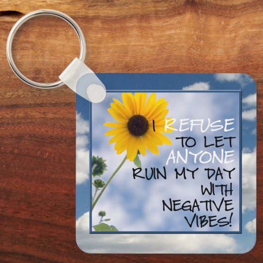 Bleibe positiver Text mit Sonnenblume im Himmel Schlüsselanhänger (Vorderseite)