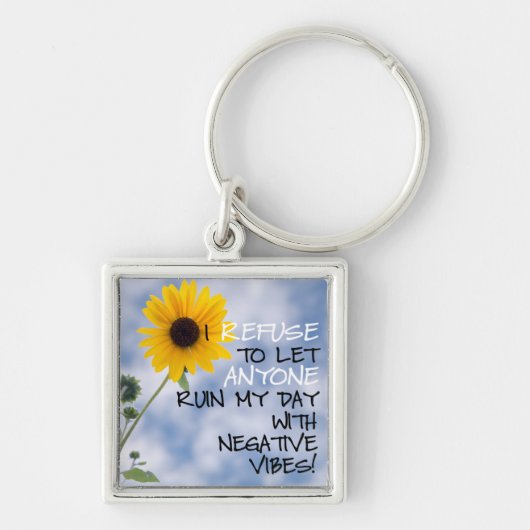 Bleibe positiver Text mit Sonnenblume im Himmel Schlüsselanhänger (Vorne)