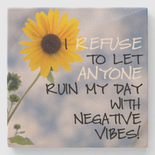 Bleibe positiver Text mit Sonnenblume im Himmel Steinuntersetzer (Vorderseite)