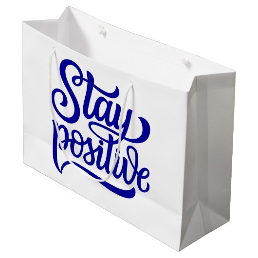 Bleibe Positives Blau Große Geschenktüte (Vorderseite Schrägansicht)